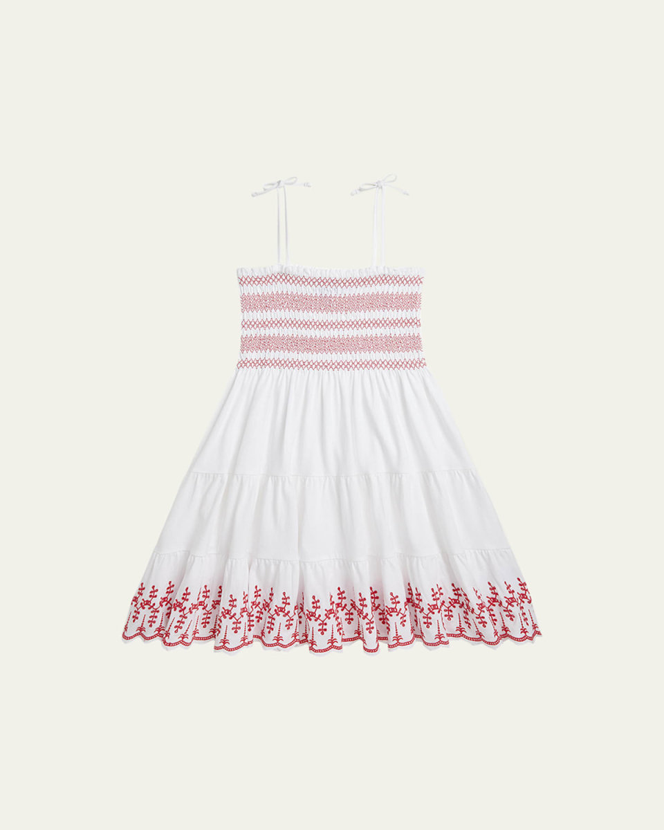 Girl's Eyelet Embroidered Smocked Dress, Size 2-6X